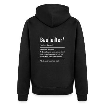Bauleiter - Definition - Lexikon - Unisex Premium Bio Zip Hoodie - Schwarz - Hinten - Nico (187cm)