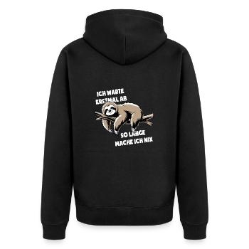 Faultier Ich wart erstmal ab so lange mach ich nix - Unisex Premium Bio Zip Hoodie - Schwarz - Hinten - Nico (187cm)
