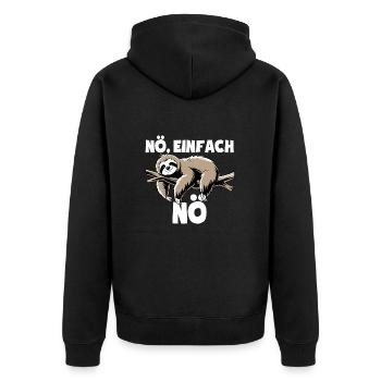 Faultier Nö, einfach Nö - Nein Spruch - Unisex Premium Bio Zip Hoodie - Schwarz - Hinten - Nico (187cm)
