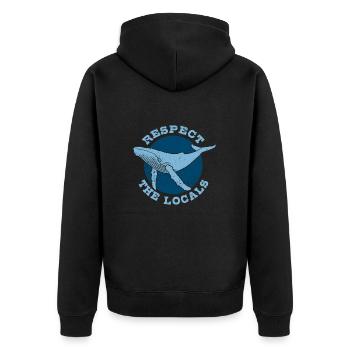 Respect the locals - Whale - Humpback Whale - Gift - Unisex Premium Organic Zip Hoodie - black - Back - Nico (187cm)