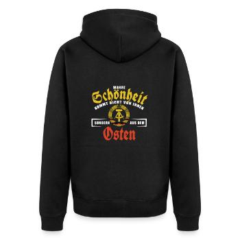 Wahre Schönheit kommt nicht von innen, DDR, Osten - Unisex Premium Bio Zip Hoodie - Schwarz - Hinten - Nico (187cm)
