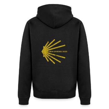 Buen Camino 2025 - Jakobsweg - Pilgermuschel - Unisex Premium Bio Zip Hoodie - Schwarz - Hinten - Nico (187cm)
