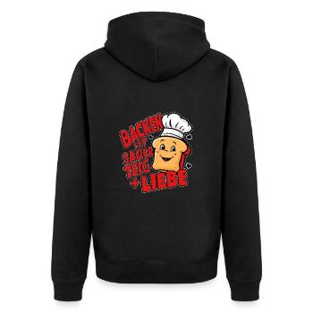 Backen ist Sauerteig und Liebe. - Unisex Premium Bio Zip Hoodie - Schwarz - Hinten - Nico (187cm)