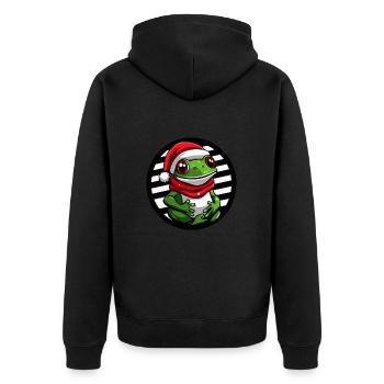 Frosch Weihnachten X-Mas - Unisex Premium Bio Zip Hoodie - Schwarz - Hinten - Nico (187cm)