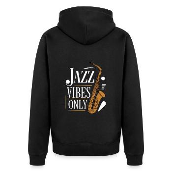 Jazz Vibes Only - Saxophon - Unisex Premium Bio Zip Hoodie - Schwarz - Hinten - Nico (187cm)