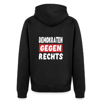 Demokraten Gegen Rechts - Rechts Nein Danke - Unisex Premium Bio Zip Hoodie - Schwarz - Hinten - Nico (187cm)