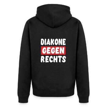 Diakone Gegen Rechts - Rechts Nein Danke - Unisex Premium Bio Zip Hoodie - Schwarz - Hinten - Nico (187cm)