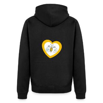 bumblefly im Herz auf der Brust - Unisex Premium Bio Zip Hoodie - Schwarz - Hinten - Nico (187cm)