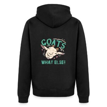 Ziegen was sonst? Lustiges Ziegendesign - Unisex Premium Bio Zip Hoodie - Schwarz - Hinten - Nico (187cm)