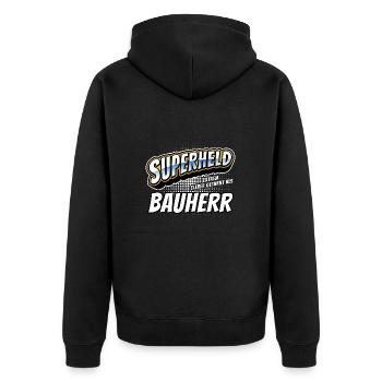 Superheld, clever getarnt als Bauherr - Unisex Premium Bio Zip Hoodie - Schwarz - Hinten - Nico (187cm)