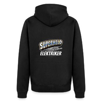 Superheld, clever getarnt als Elektriker - Unisex Premium Bio Zip Hoodie - Schwarz - Hinten - Nico (187cm)