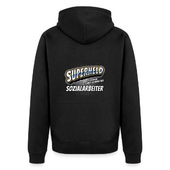 Superheld, clever getarnt als Sozialarbeiter - Unisex Premium Bio Zip Hoodie - Schwarz - Hinten - Nico (187cm)