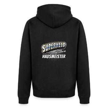 Superheld, clever getarnt als Hausmeister - Unisex Premium Bio Zip Hoodie - Schwarz - Hinten - Nico (187cm)