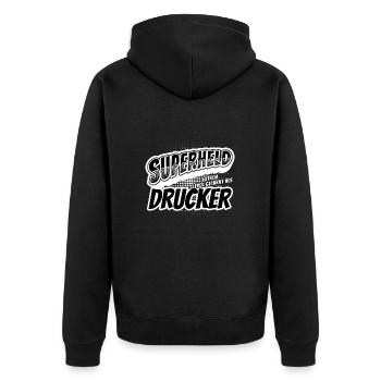 Superheld, clever getarnt als Drucker - Unisex Premium Bio Zip Hoodie - Schwarz - Hinten - Nico (187cm)