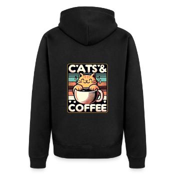 Katzen und Kaffee im Vintage Stil - Unisex Premium Bio Zip Hoodie - Schwarz - Hinten - Nico (187cm)