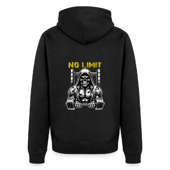 No Limit Workout Bodybuilding Skull with Dumbbell - Unisex Premium Organic Zip Hoodie - black - Back - Nico (187cm)
