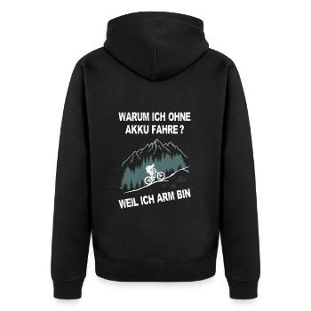 E-Bike, Mountainbike, bergauf, radfahren, Berge - Unisex Premium Bio Zip Hoodie - Schwarz - Hinten - Nico (187cm)