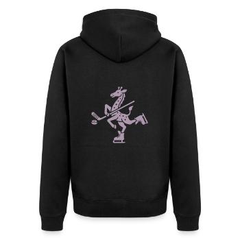 Giraffe Eishockey Silhouette Minimalistischer Puck - Unisex Premium Bio Zip Hoodie - Schwarz - Hinten - Nico (187cm)
