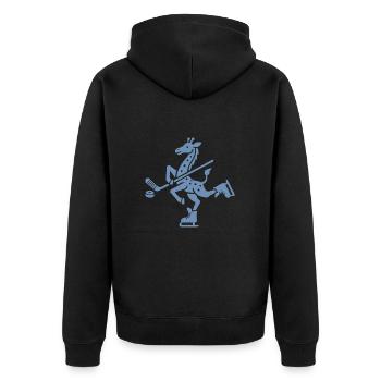 Giraffe Eishockey Silhouette Minimalistischer Puck - Unisex Premium Bio Zip Hoodie - Schwarz - Hinten - Nico (187cm)