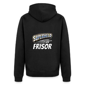 Superheld, clever getarnt als Frisör - Unisex Premium Bio Zip Hoodie - Schwarz - Hinten - Nico (187cm)