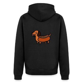 Comic Hund Wiener Hot Dog Dackel Hotdog Senf - Unisex Premium Bio Zip Hoodie - Schwarz - Hinten - Nico (187cm)