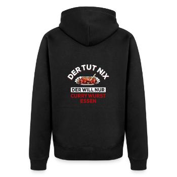 Der tut nix der will nur Currywurst essen - Spruch - Unisex Premium Bio Zip Hoodie - Schwarz - Hinten - Nico (187cm)