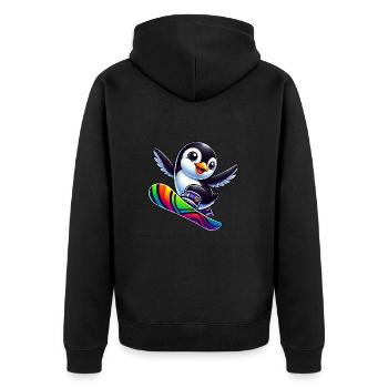 Süßer Pinguin Snowboard Comic Winterspaß - Unisex Premium Bio Zip Hoodie - Schwarz - Hinten - Nico (187cm)