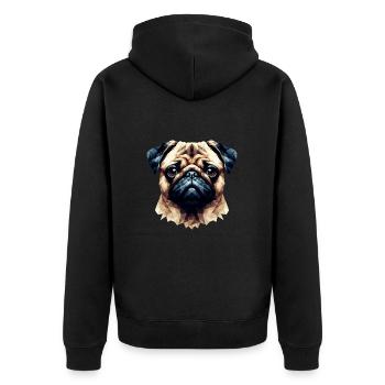Mops Hund Polygon Portrait Kunst Stil - Unisex Premium Bio Zip Hoodie - Schwarz - Hinten - Nico (187cm)