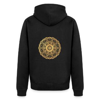 Japan Mandala gold - Unisex Premium Bio Zip Hoodie - Schwarz - Hinten - Nico (187cm)