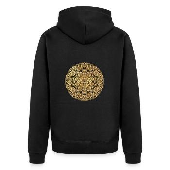 Mandala Mexiko gold - Unisex Premium Bio Zip Hoodie - Schwarz - Hinten - Nico (187cm)