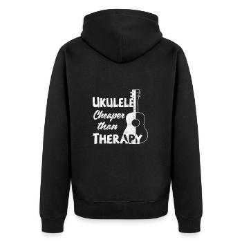 Ukulele! Cheaper than therapy - Unisex Premium Organic Zip Hoodie - black - Back - Nico (187cm)