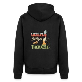 Ukulele! Billiger als Therapie - Unisex Premium Bio Zip Hoodie - Schwarz - Hinten - Nico (187cm)