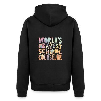 World’s okayest school counselor - Unisex Premium Bio Zip Hoodie - Schwarz - Hinten - Nico (187cm)