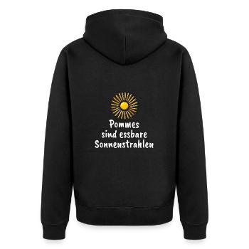Pommes Essbare Sonnenstrahlen Lustiger Spruch - Unisex Premium Bio Zip Hoodie - Schwarz - Hinten - Nico (187cm)