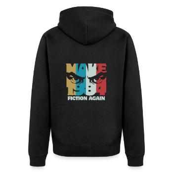 Make 1984 fiction again - Orwell - Unisex Premium Bio Zip Hoodie - Schwarz - Hinten - Nico (187cm)