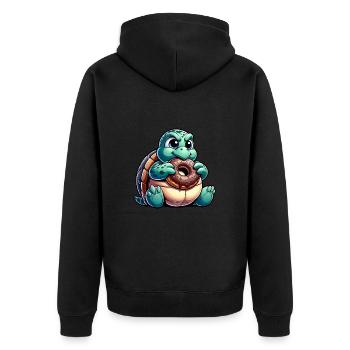 Süße mollige Schildkröte Donut Cartoon - Unisex Premium Bio Zip Hoodie - Schwarz - Hinten - Nico (187cm)