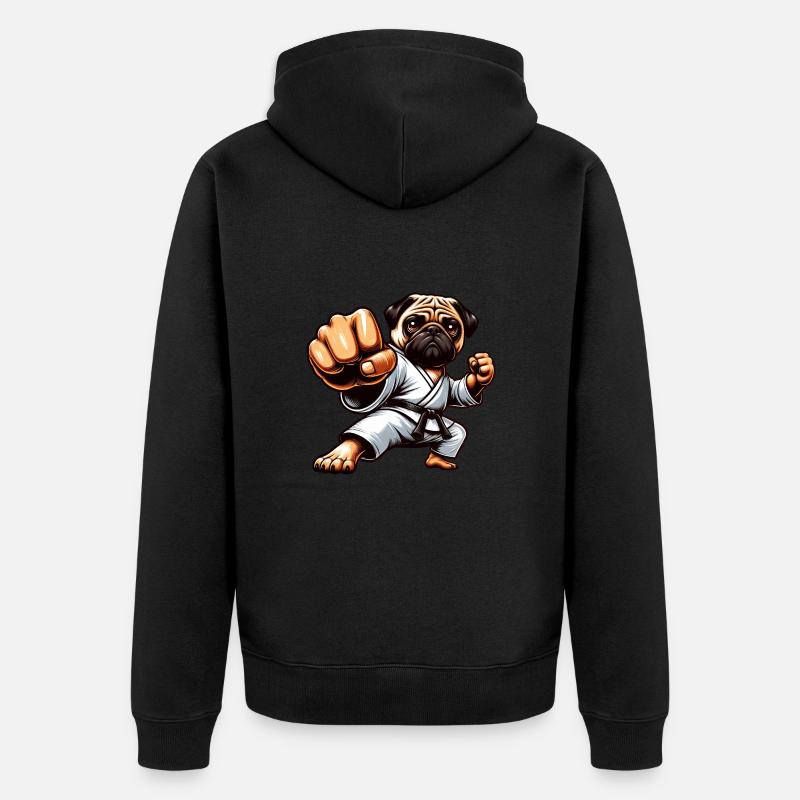 Carlin Karaté Dessin animé Chien Arts Martiaux - Veste à capuche bio Premium Unisexe - noir