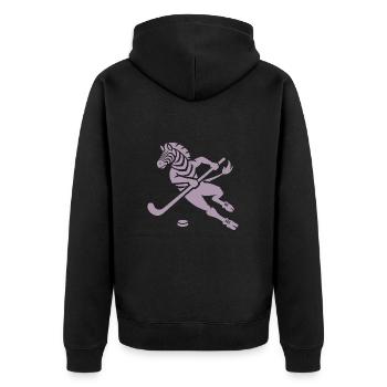 Minimalistisches Zebra Eishockey Silhouette - Unisex Premium Bio Zip Hoodie - Schwarz - Hinten - Nico (187cm)