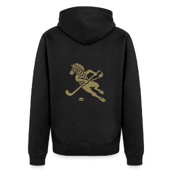 Minimalistisches Zebra Eishockey Silhouette - Unisex Premium Bio Zip Hoodie - Schwarz - Hinten - Nico (187cm)