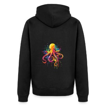 Oktopus Kraken Pop Art Bunt Farbe - Unisex Premium Bio Zip Hoodie - Schwarz - Hinten - Nico (187cm)