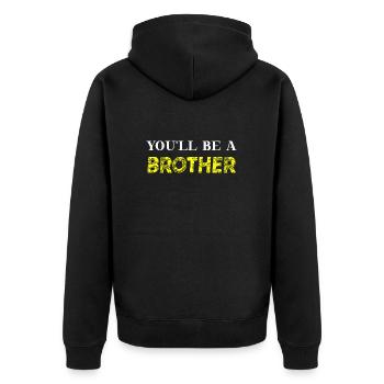 You'll be a brother Geschenkidee Bruder schwanger - Unisex Premium Bio Zip Hoodie - Schwarz - Hinten - Nico (187cm)