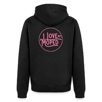 Ich liebe mein Moped Fahrerin Mofa Mopedfahrer - Unisex Premium Bio Zip Hoodie - Schwarz - Hinten - Nico (187cm)