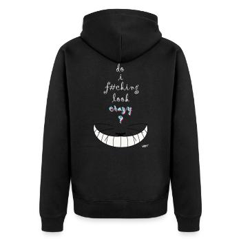 Alice crazy cat - Unisex Premium Organic Zip Hoodie - black - Back - Nico (187cm)