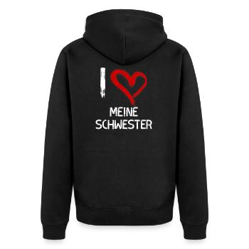 Ich liebe meine Schwester - Unisex Premium Bio Zip Hoodie - Schwarz - Hinten - Nico (187cm)