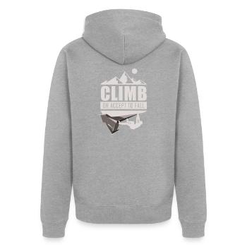 Climb Klettern Bouldern - Unisex Premium Bio Zip Hoodie - Grau meliert - Hinten - Nico (187cm)