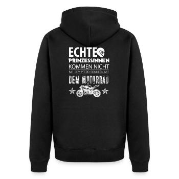 Biker Frauen Motorrad Prinzessin Geschenk - Unisex Premium Bio Zip Hoodie - Schwarz - Hinten - Nico (187cm)