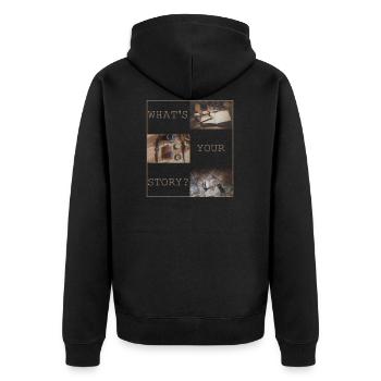 Whats your story? - Unisex Premium Organic Zip Hoodie - black - Back - Nico (187cm)
