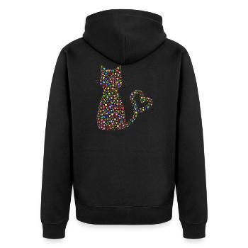 Katze aus bunten Herzen. Geschenkidee - Unisex Premium Bio Zip Hoodie - Schwarz - Hinten - Nico (187cm)