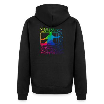 Floorball Goalkeeper - Unisex Premium Bio Zip Hoodie - Schwarz - Hinten - Nico (187cm)