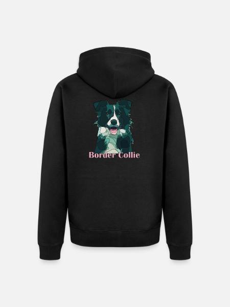 border collie - Unisex Premium Organic Zip Hoodie - black